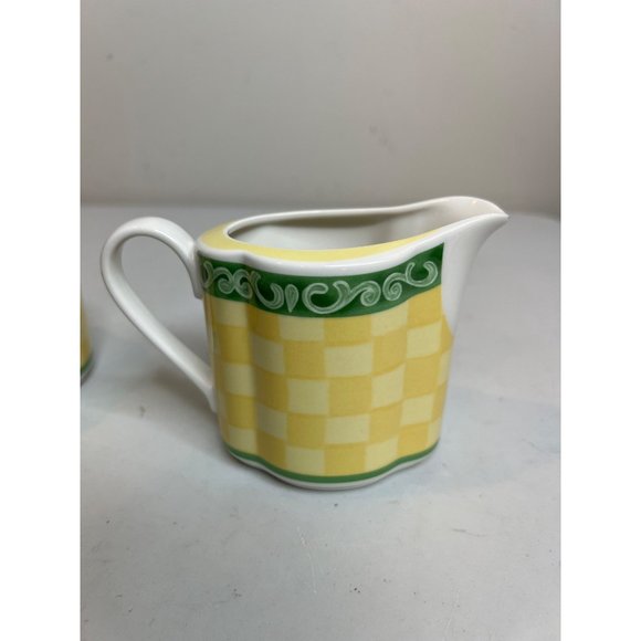 Villeroy Boch SWITCH 7 SUMMERHOUSE Cream Pitcher Sugar Bowl Set Yellow Green - Picture 9 of 12